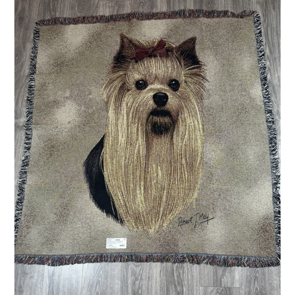 Robert J May Yorkshire Terrier Yorkie Dog Throw Woven Lap Blanket Tapestry NEW